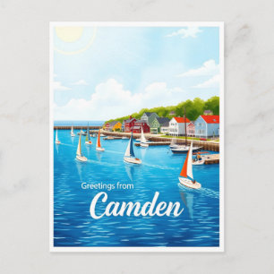 Camden, Maine – Zeilboten & Havens aquarel Briefkaart