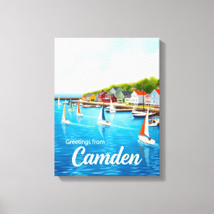 Camden, Maine – Zeilboten & Havens aquarel Canvas Afdruk