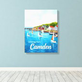 Camden, Maine – Zeilboten & Havens aquarel Canvas Afdruk (Insitu (Houten vloer))