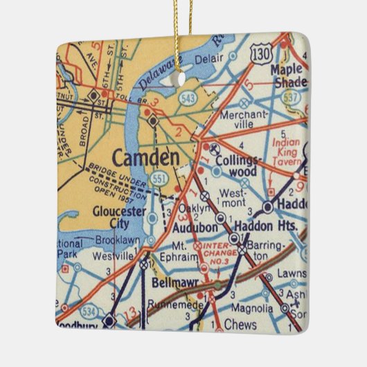 Camden NJ 50's Map Keramisch Ornament (Links)