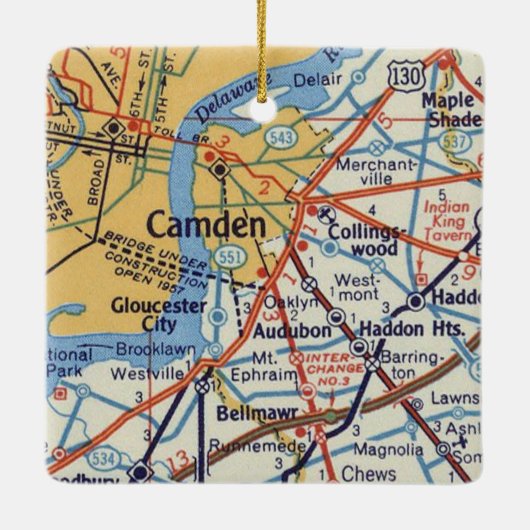 Camden NJ 50's Map Keramisch Ornament (Achterkant)