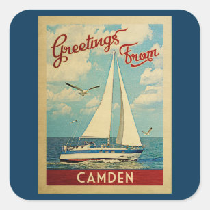 Camden Sailboot Vintage Travel Maine Vierkante Sticker