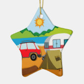 Cameground met tent en caravan keramisch ornament (Links)