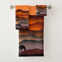 Camel badhanddoek set zonsondergang woestijn