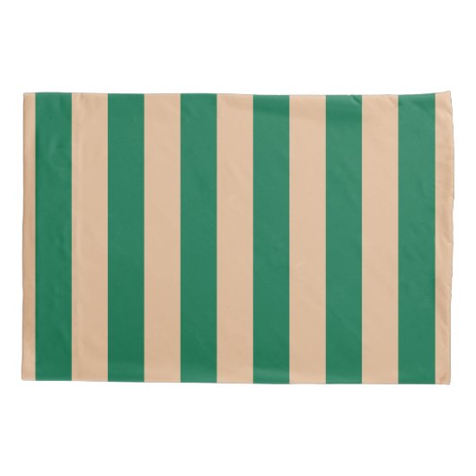 Camel Beige & Classic Groene Streep Kussensloop (Achterkant-Links)