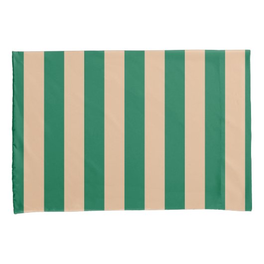 Camel Beige & Classic Groene Streep Kussensloop (Voorkant-Rechts)