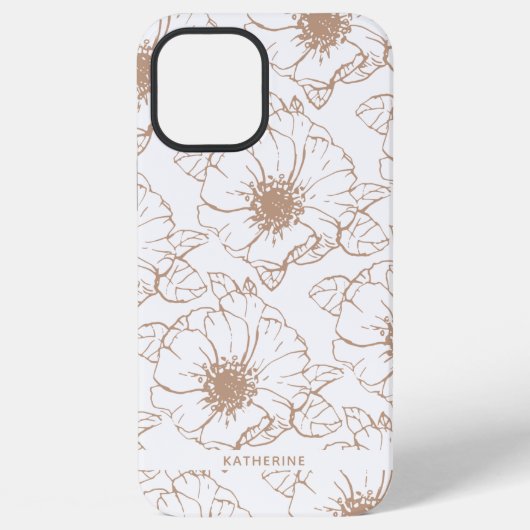 Camel | Boho Floral Pattern - Gepersonaliseerd iPhone Hoesje (Achterkant)