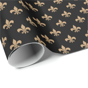 Camel Brown Fleur-de-lis op zwart Cadeaupapier