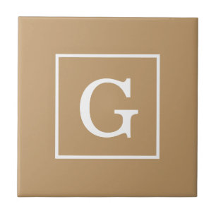 Camel Brown White Framed Initiaal Monogram Tegeltje