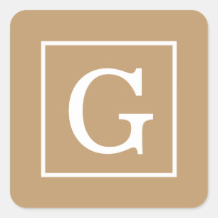 Camel Brown White Framed Initiaal Monogram Vierkante Sticker
