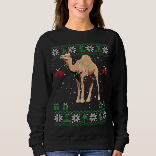 Camel Christmas Sweater Trees Lights Ornament kwam (Voorkant)