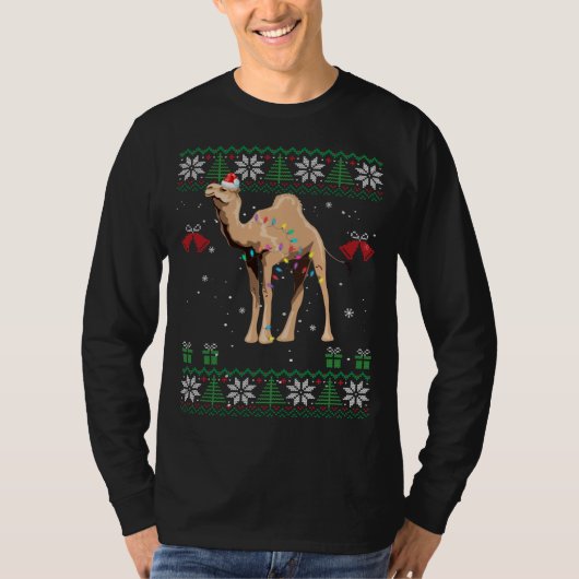Camel Christmas Sweater Trees Lights Ornament kwam T-shirt (Voorkant)