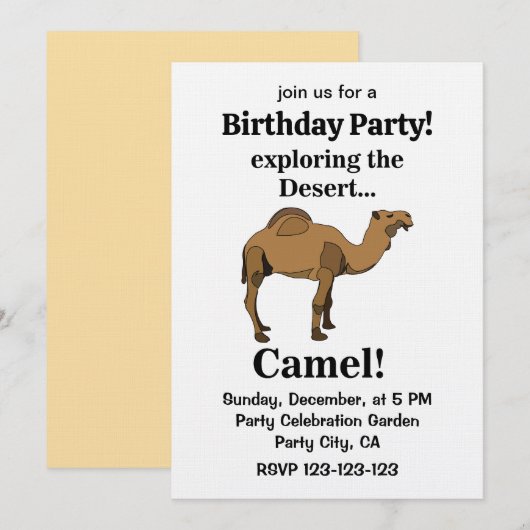 Camel Desert Animal Funny Birthday Party Kaart (Voorkant / Achterkant)