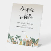 Camel Desert Scene Baby shower Luier Raffle Teken Reclamebord Met Voetstuk (Voorkant)