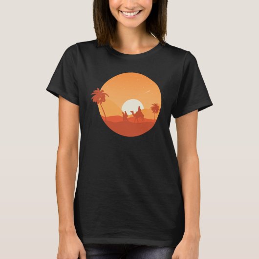 Camel Desert Sunset  Oasis Morocco T-shirt (Voorkant)