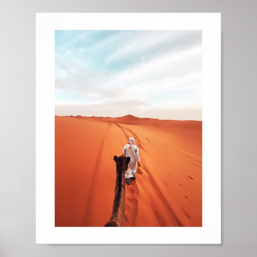Camel die in de sahara-woestijn in Marokko rijdt Poster (Voorkant)