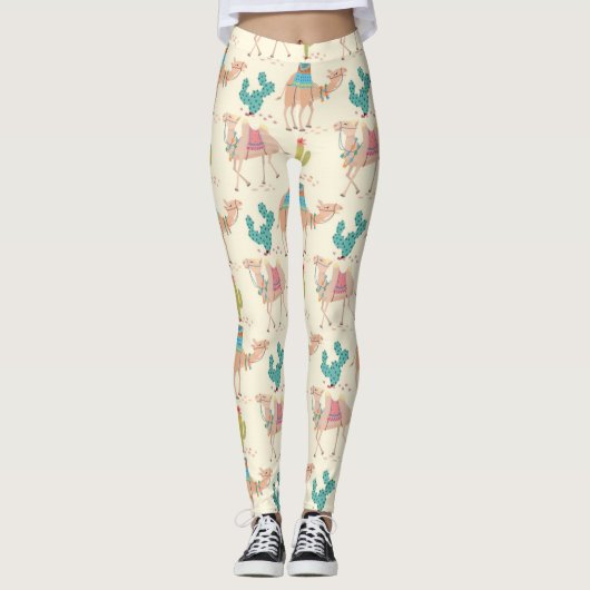 Camel- en Cactus-patroon Leggings (Voorkant)