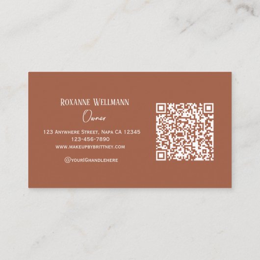 Camel en witte script make-up aanpasbare QR-code Visitekaartje (Achterkant)