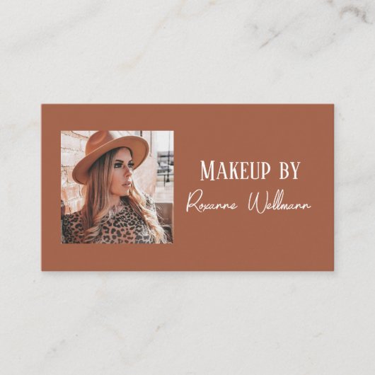 Camel en witte script make-up aanpasbare QR-code Visitekaartje (Voorkant)