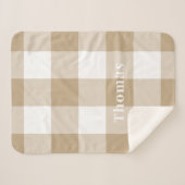 Camel Gingham Pattern Monogram Naam Sherpa Deken (Voorkant (horizontaal))