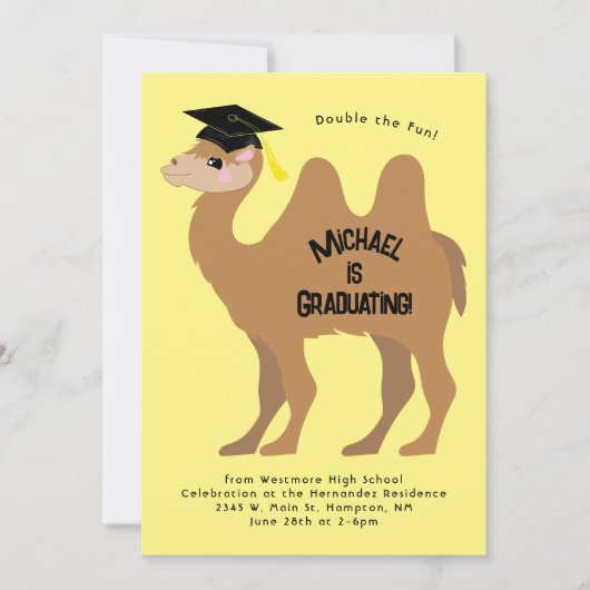 Camel Graduation Party Invitation Two Hump Kaart (Voorkant)