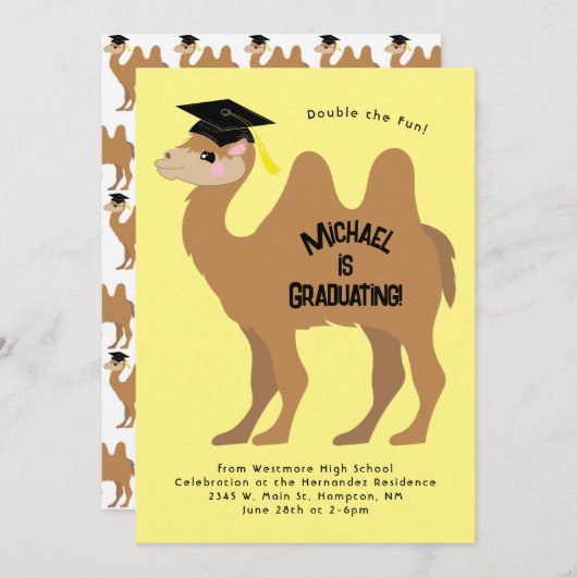 Camel Graduation Party Invitation Two Hump Kaart (Voorkant / Achterkant)