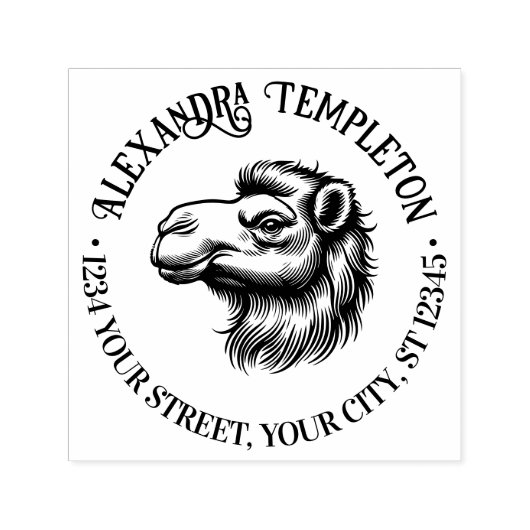Camel Head Tekening Naam Return Adres #1P Zelfinktende Stempel (Design)