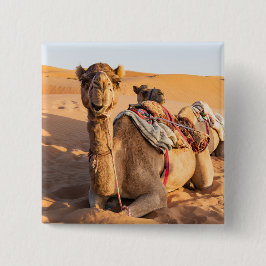 Camel in de woestijn van Oman Vierkante Button 5,1 Cm