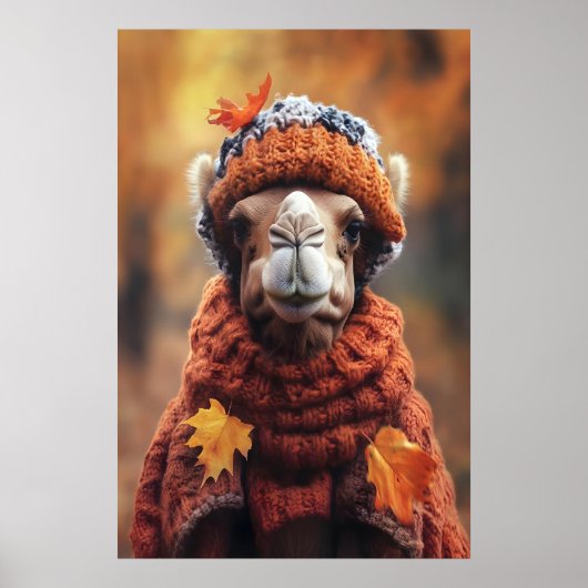 Camel in Fall Clothes Art Print, Cozy Autumn Poster (Voorkant)
