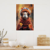 Camel in Fall Clothes Art Print, Cozy Autumn Poster (Keuken)