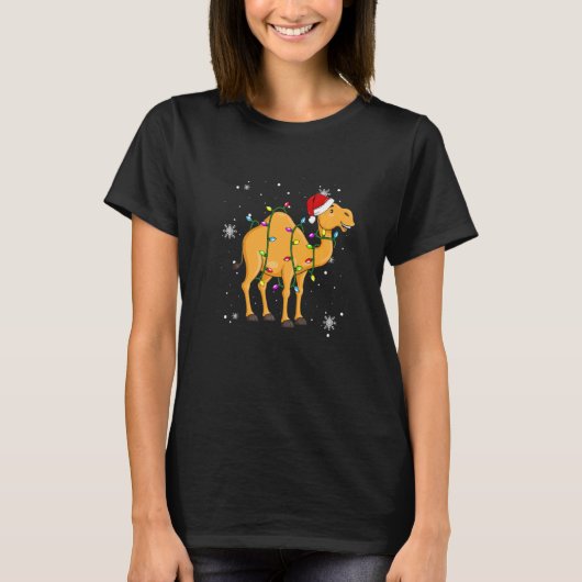Camel kerstlampjes Led Santa Hat Kerstmis T-shirt (Voorkant)
