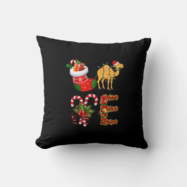 Camel Kerstlights Led Funny Santa Hat Christm Kussen (Voorkant)