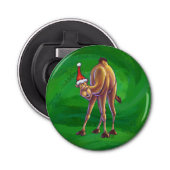 Camel Kerstmis op groen Button Flesopener (Voorkant)