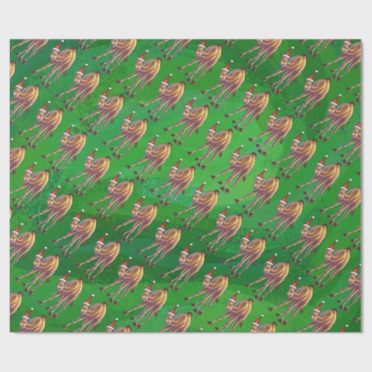 Camel Kerstmis op groen Cadeaupapier (Vlak)