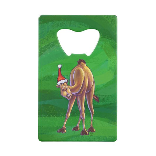 Camel Kerstmis op groen Creditkaart Flessenopener (Voorkant)