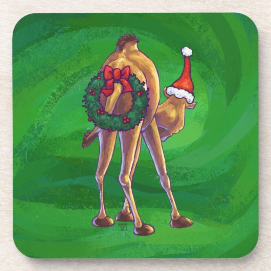 Camel Kerstmis op groen Drankjes Onderzetter (Voorkant)