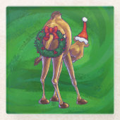 Camel Kerstmis op groen Glazen Onderzetter (Voorkant)