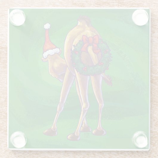 Camel Kerstmis op groen Glazen Onderzetter (Achterkant)