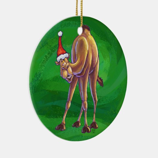 Camel Kerstmis op groen Keramisch Ornament (Rechts)