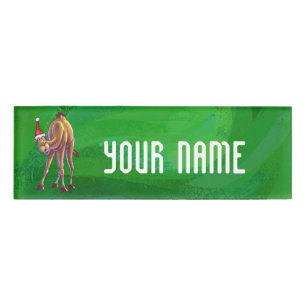 Camel Kerstmis op groen Naambadge
