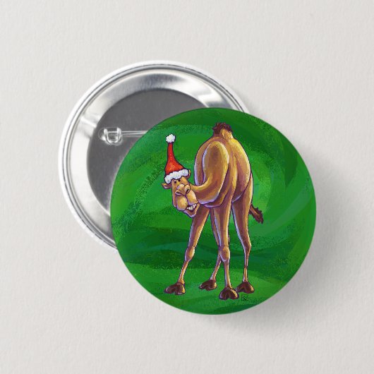 Camel Kerstmis op groen Ronde Button 5,7 Cm (Voorkant /achterkant)