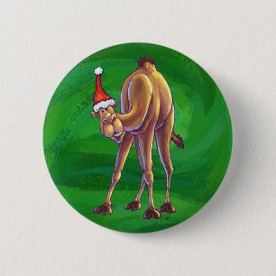 Camel Kerstmis op groen Ronde Button 5,7 Cm
