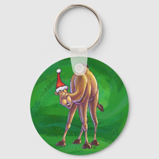Camel Kerstmis op groen Sleutelhanger (Voorkant)