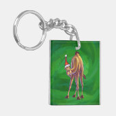 Camel Kerstmis op groen Sleutelhanger (Voorkant Links)