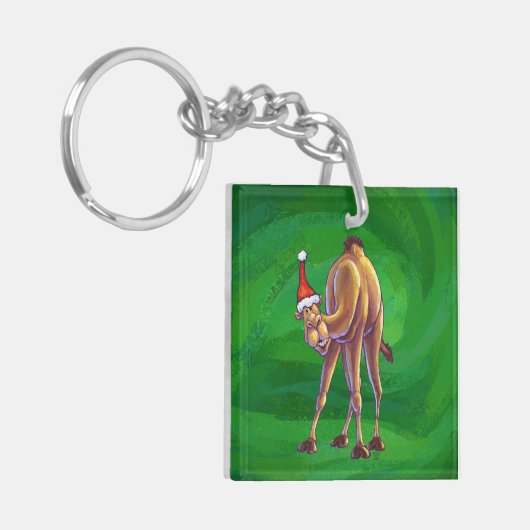 Camel Kerstmis op groen Sleutelhanger (Voorkant Links)