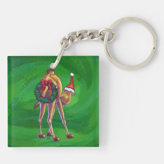 Camel Kerstmis op groen Sleutelhanger (Achterkant)