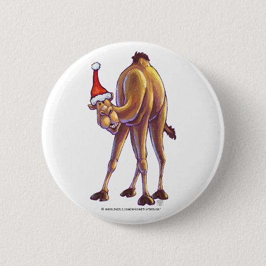 Camel Kerstmis Ronde Button 5,7 Cm (Voorkant)