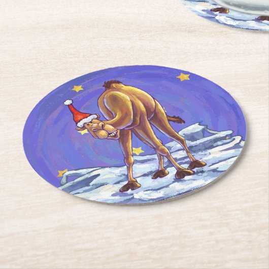 Camel Kerstmis Ronde Kartonnen Onderzetter (Gebogen)