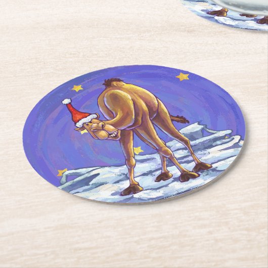 Camel Kerstmis Ronde Kartonnen Onderzetter (Gebogen)