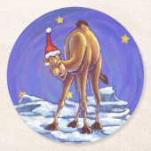 Camel Kerstmis Ronde Kartonnen Onderzetter (Voorkant)